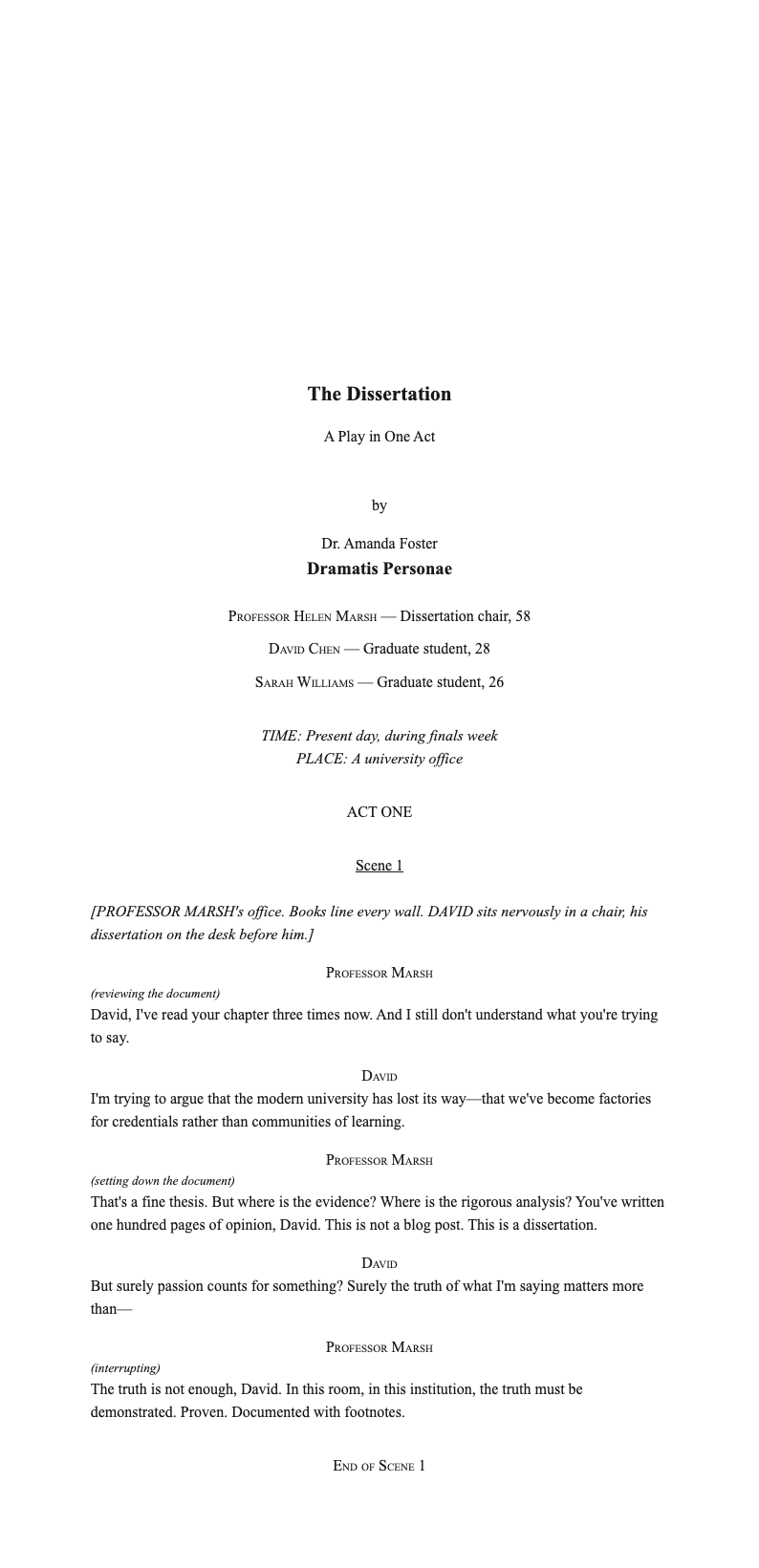 University theatre academic stage play script